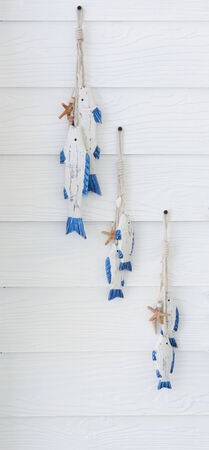 decorative wooden fishの写真素材