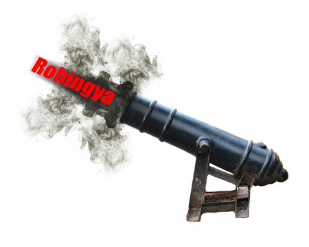 old cannon shooting Rohingya text, Pushed out of the country conceptの写真素材