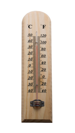 Wooden thermometer isolated on white blackground