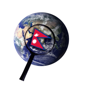 world globe and a magnifying glass ,help nepal,の写真素材