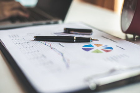 Business and financial report in workplace.