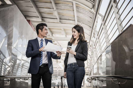 Portrait of two business people meeting before go to traveling. Business travel conceptの写真素材