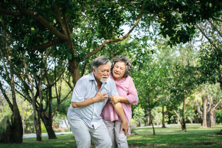 Old man having a chest painの写真素材