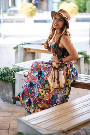 The woman is seats on the chairの写真素材