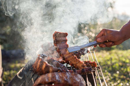 lamb chops on grillの写真素材