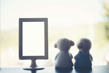 Two dolls on the table for copy spaceの写真素材