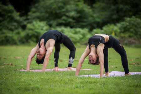 Yoga action exercise healthy in the parkの写真素材