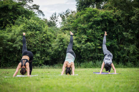 Yoga action exercise healthy in the parkの写真素材