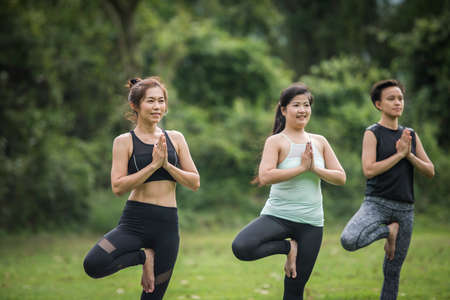 Yoga action exercise healthy in the parkの写真素材