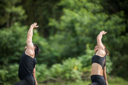Yoga action exercise healthy in the parkの写真素材
