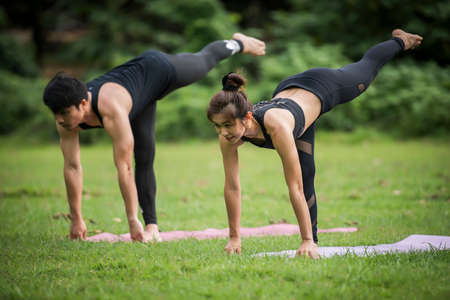 Yoga action exercise healthy in the parkの写真素材