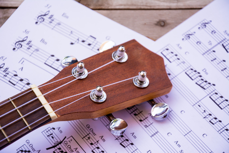 Guitar close up on audio noteの写真素材