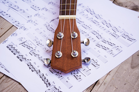 Guitar close up on audio noteの写真素材