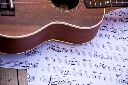 Guitar close up on audio noteの写真素材