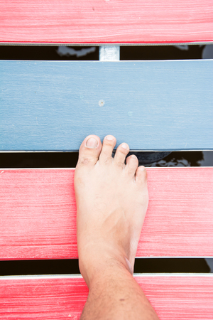 foot step on the floorの写真素材