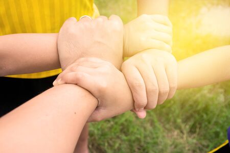 harmonious hand of team work under warm light