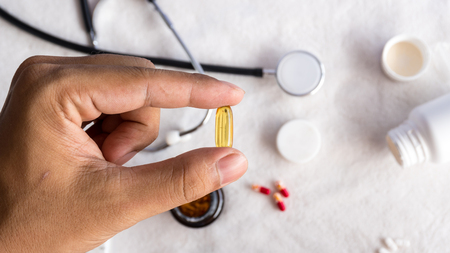 equipment for support people sick with stethoscope and medical pill