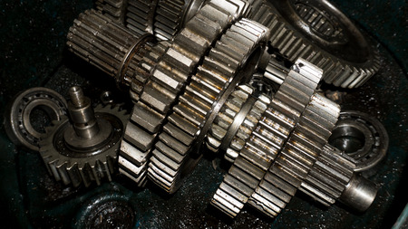 close up gear wheel rotate concept. spare part of vehicle car.