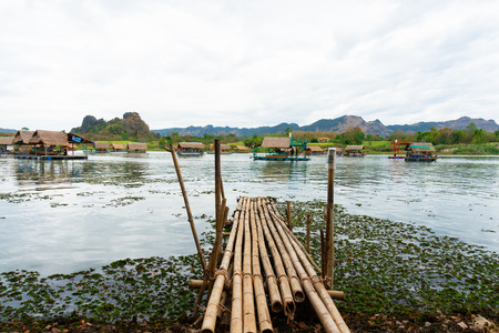 Huai Muang lake with boat house the place of relaxのeditorial素材