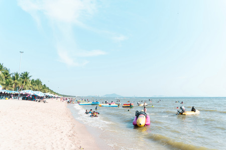 20190406_Thailand Bangsan Beach. Sea beach with sand. Water waveyのeditorial素材