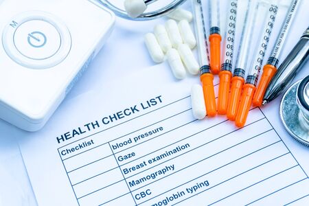 Health check list for personal result with hospital equipmentの写真素材