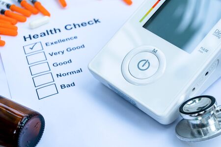 Health check list for personal result with hospital equipmentの写真素材