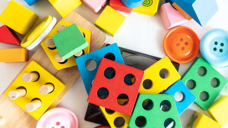 Children toy wood block colorful for development skill