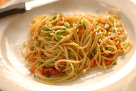 spaghetti in plateの写真素材