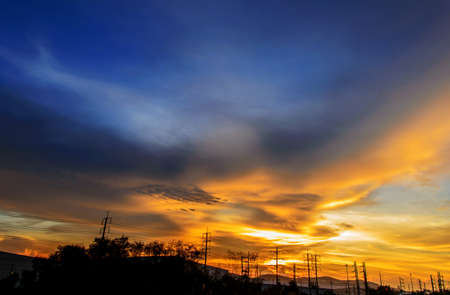 Bright orange and yellow colors sunset skyの写真素材