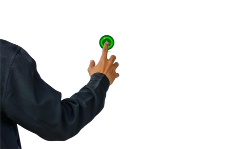 Business Man pushing on a touch screen interface