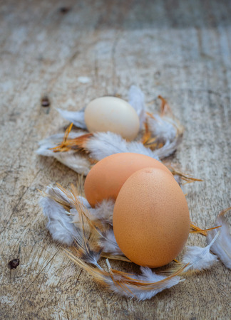 Eggs on the wooden floorの写真素材