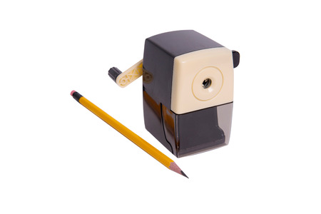 Sharpener and pencil on backgroundの写真素材