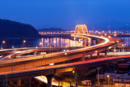 Banghwa bridge at night,Koreaの写真素材