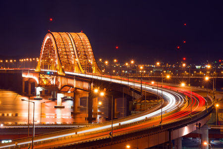 Banghwa bridge at night,Koreaの写真素材