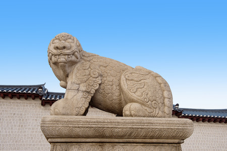Haechi,Statue of a mythological lion-like animal at Gyeongbokgung Palace,South Korea.のeditorial素材