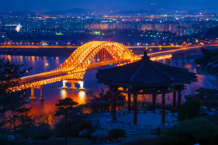 Banghwa bridge at night,Koreaの写真素材
