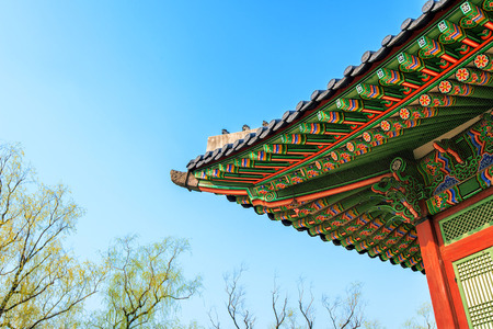 Roof of Gyeongbokgung palace in Seoul, Koreaのeditorial素材