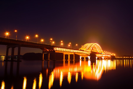 Banghwa bridge at night in Seoul,Koreaの写真素材