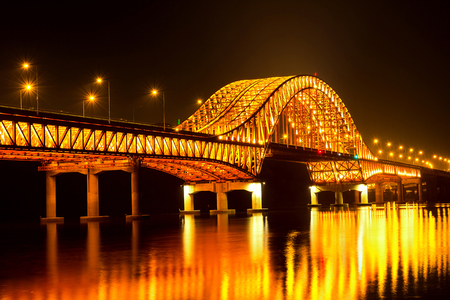 Banghwa bridge at night in Seoul,Koreaの写真素材