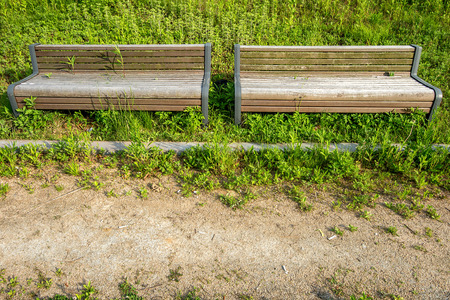 Wooden bench in park with vintage color.の写真素材