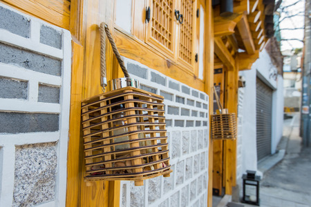 Old lamp, wood lamp.の写真素材