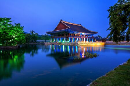 Gyeongbokgung Palace and Milky Way at night in seoul,Korea.のeditorial素材