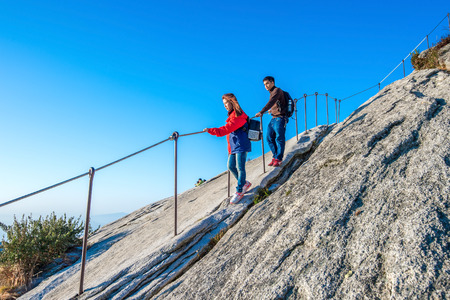 SEOUL, SOUTH KOREA - SEP 27: Climbers and Tourists on Bukhansan mountain. Photo taken on Sep 27, 2015 in Seoul, South Korea.のeditorial素材