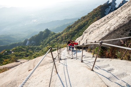 SEOUL, SOUTH KOREA - SEP 27: Climbers and Tourists on Bukhansan mountain. Photo taken on Sep 27, 2015 in Seoul, South Korea.のeditorial素材