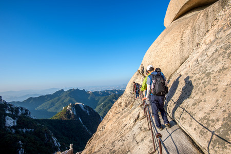 SEOUL, SOUTH KOREA - SEP 27: Climbers and Tourists on Bukhansan mountain. Photo taken on Sep 27, 2015 in Seoul, South Korea.のeditorial素材