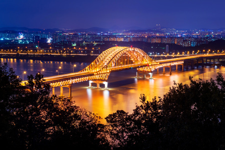 Banghwa bridge at night,Korea.の写真素材