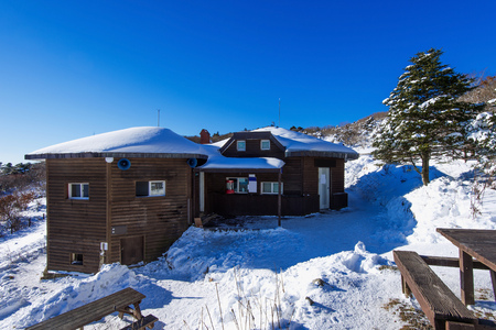 Wooden house on Deogyusan mountains in winter,South Korea.の写真素材