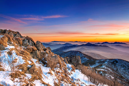Beautiful Landscape at sunset on Deogyusan National Park in winter,South Korea.の写真素材