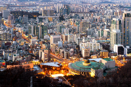View of downtown cityscape in Seoul, South Korea.の写真素材