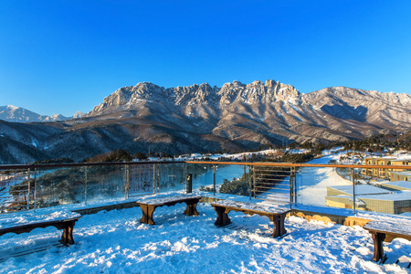Ulsan bawi Rock in Seoraksan mountains in winter, South Korea.の写真素材